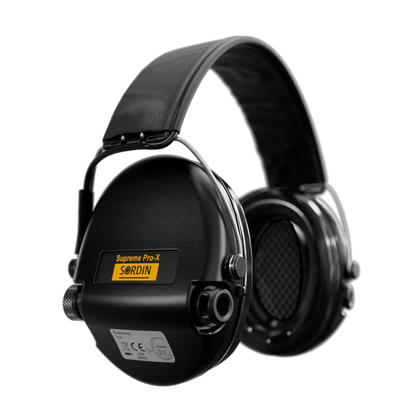Sordin Supreme Pro-X Electronic Hearing Protection - Black Leather Headband Black Cup Colour-Tactical Gear UK