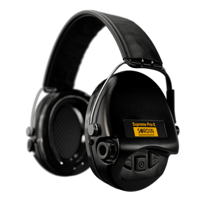 Sordin Supreme Pro-X Electronic Hearing Protection - Black Leather Headband Black Cup Colour-Tactical Gear UK