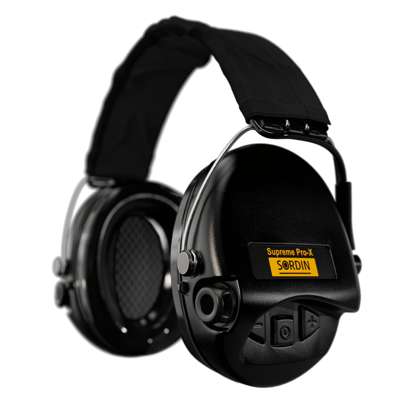 Sordin Supreme Pro-X Electronic Hearing Protection Black Textile Headband Black Cup Colour-Tactical Gear UK