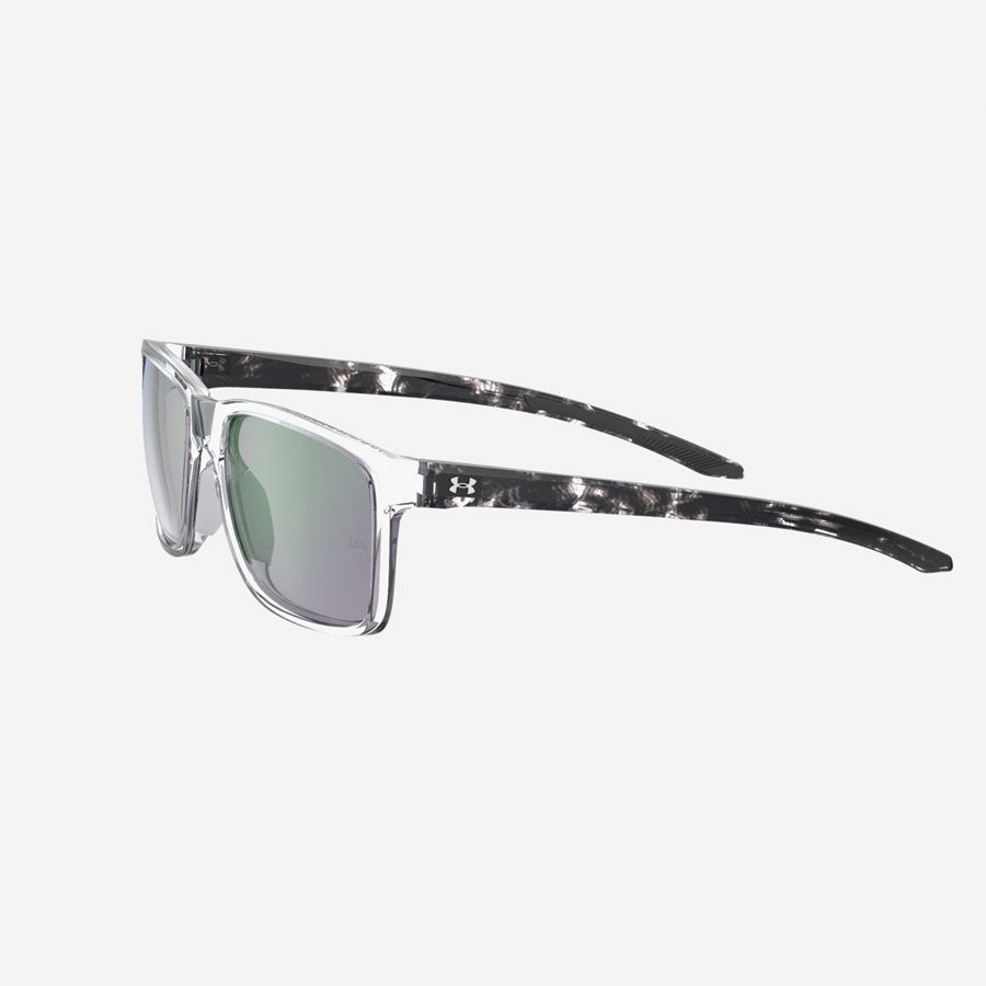 Under Armour UA Hustle Mirror Sunglasses Crystal Black Frame, Green Mirror Lens-Tactical Gear UK
