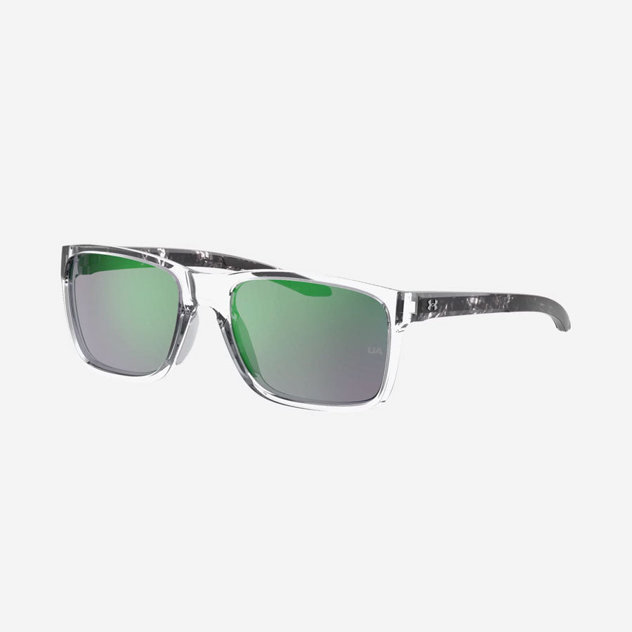Under Armour UA Hustle Mirror Sunglasses Crystal Black Frame, Green Mirror Lens-Tactical Gear UK